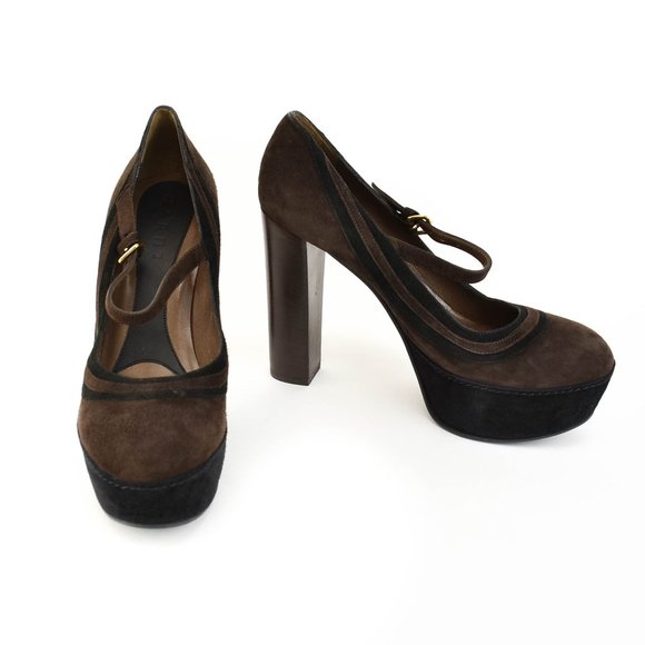 MARNI: Dark Brown/Black, Leather Platform Heels - Picture 1 of 8